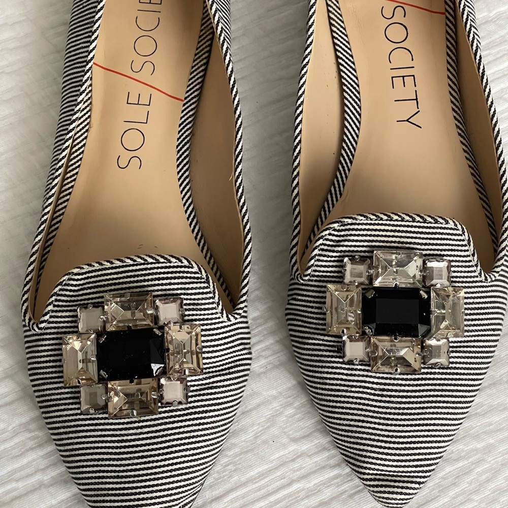 Sole Society Betty Striped Jeweled Flats